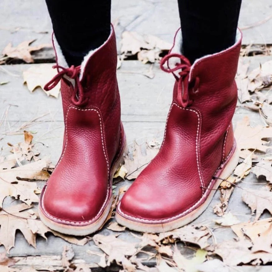 Botas de nieve para mujer, botas de invierno de piel de felpa con cordones para mujer