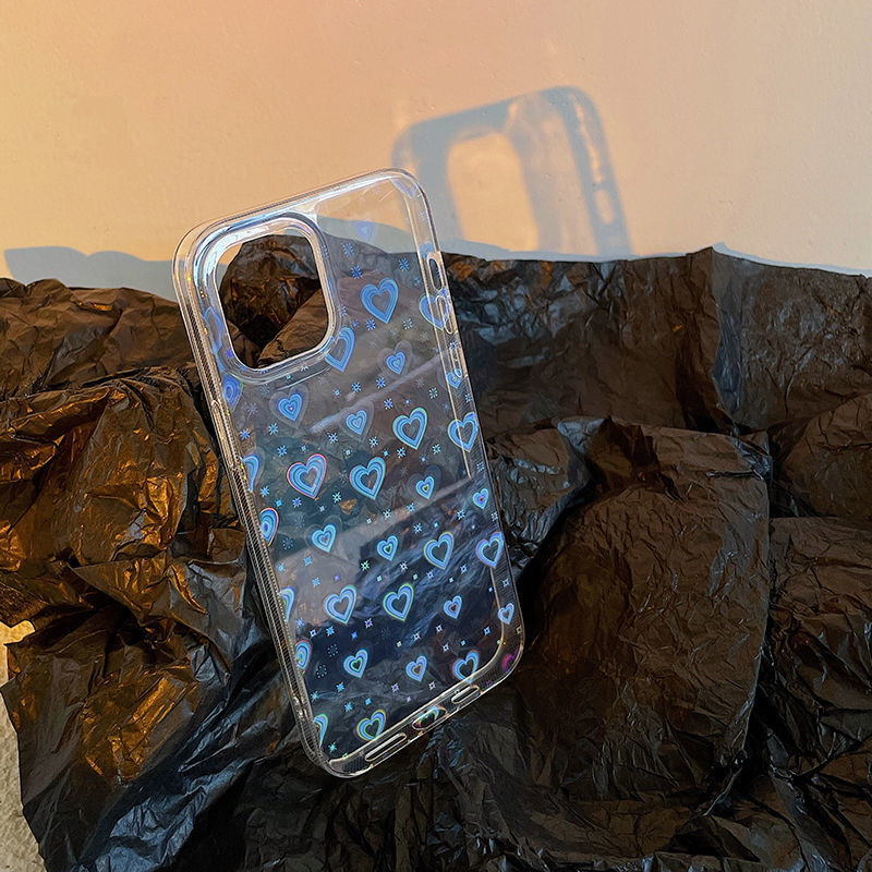 Funda para teléfono transparente con láser doble y colorido amor