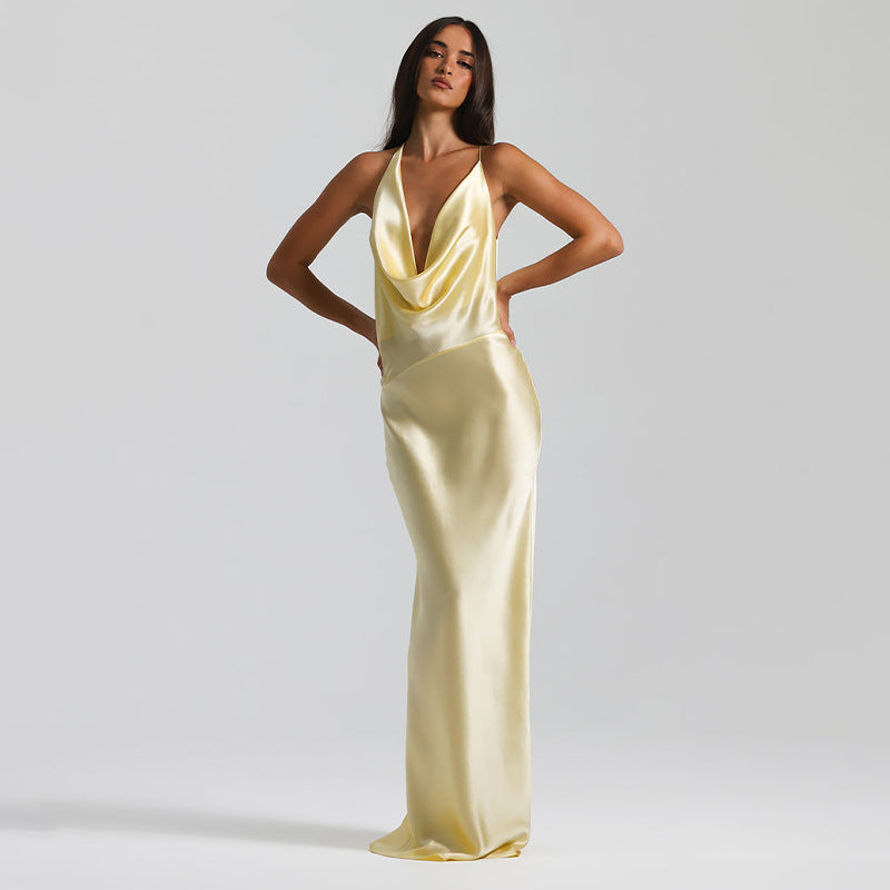 Vestido ajustado con cuello halter, cordones y escote en V para mujer