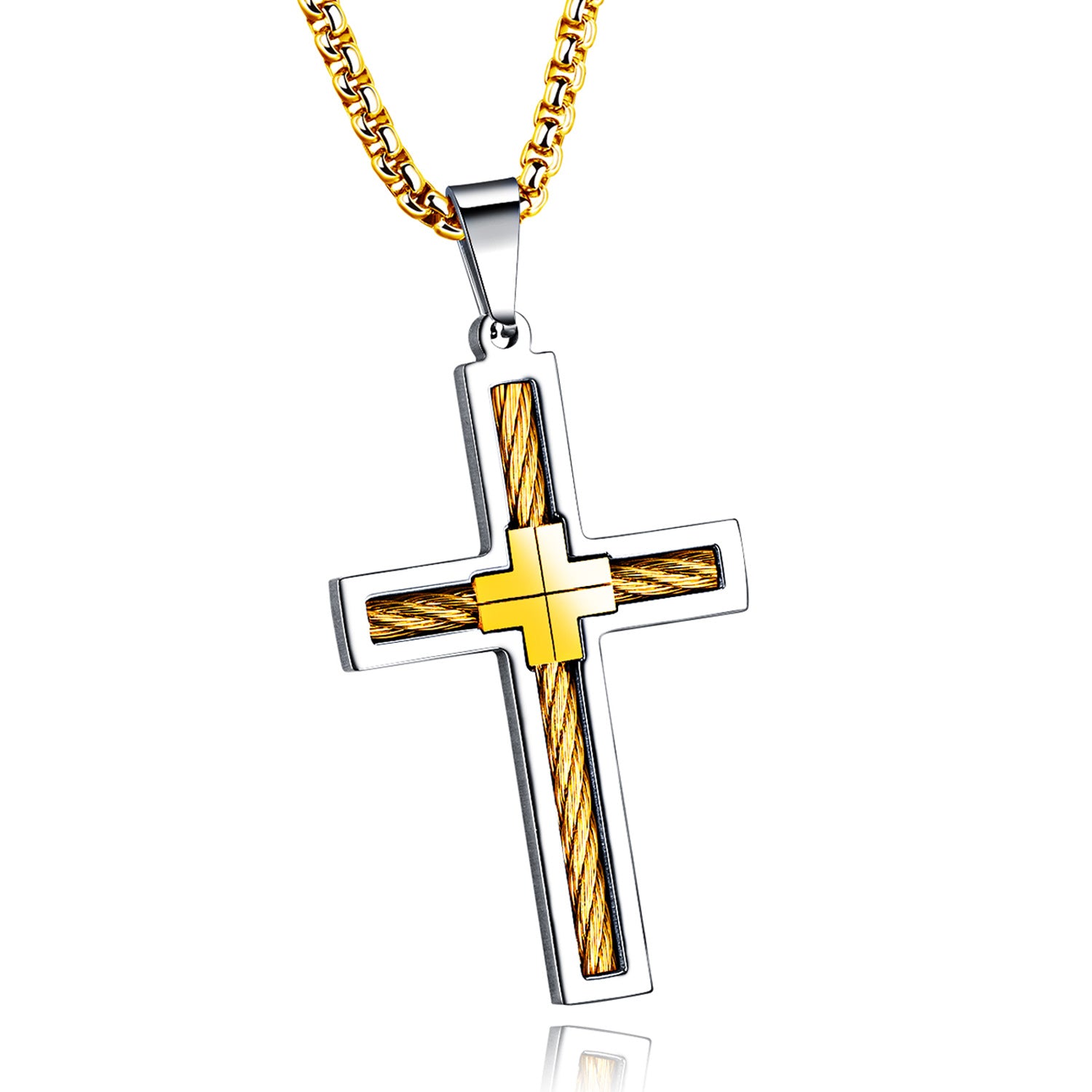 Collar de cruz de alambre de acero y titanio para hombre 