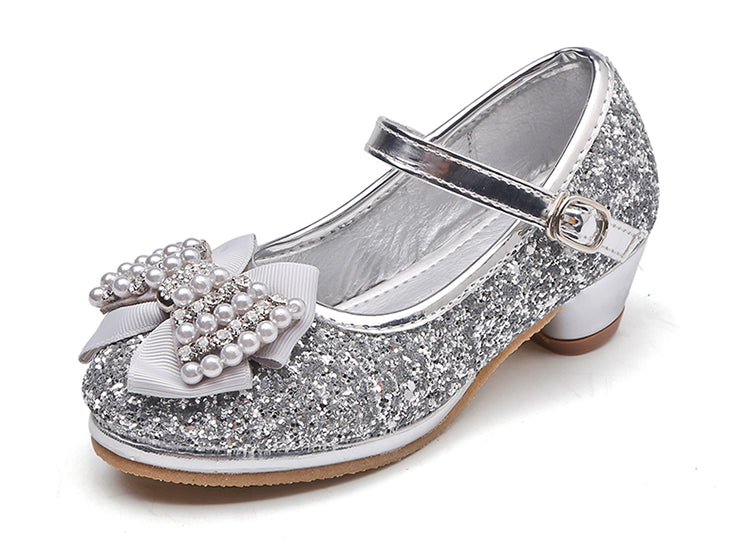 Zapatos de tacón alto con lazo y cristales para niños