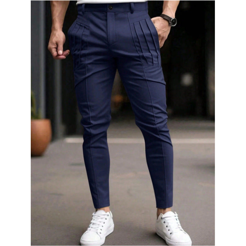Pantalones de vestir de color liso para hombre, pantalones casuales ajustados