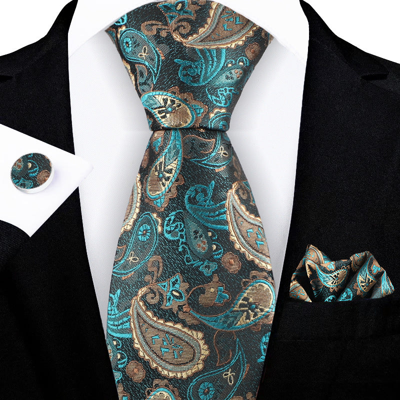 Corbata con flores de anacardo bordadas en jacquard