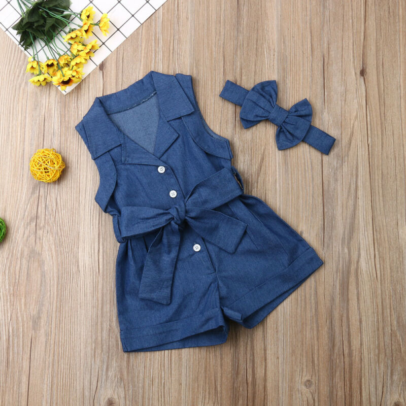 Pudcoco Kids Ropa para bebé niña sin mangas Romper Denim