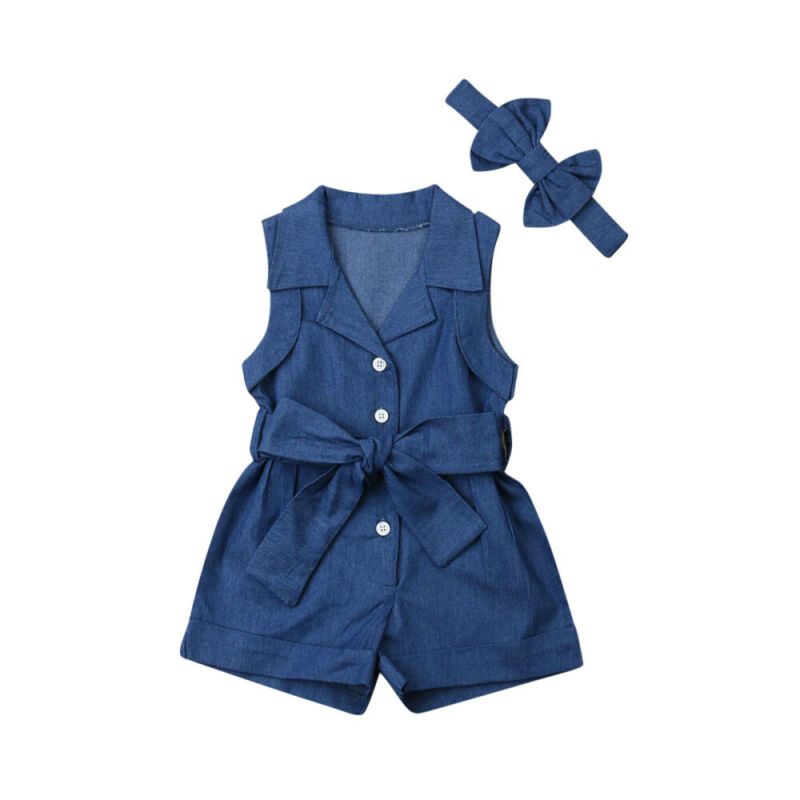 Pudcoco Kids Ropa para bebé niña sin mangas Romper Denim