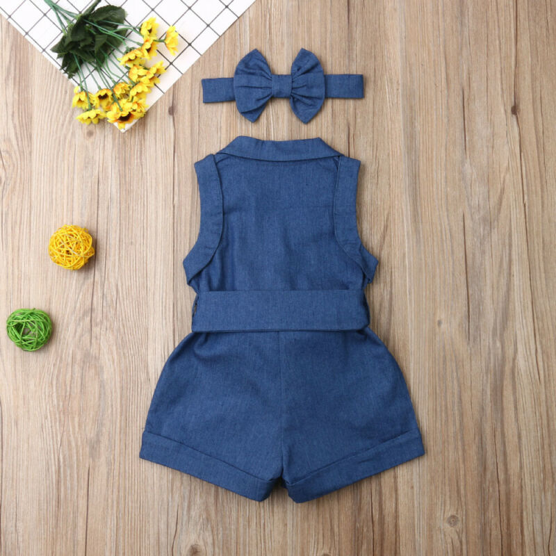Pudcoco Kids Ropa para bebé niña sin mangas Romper Denim