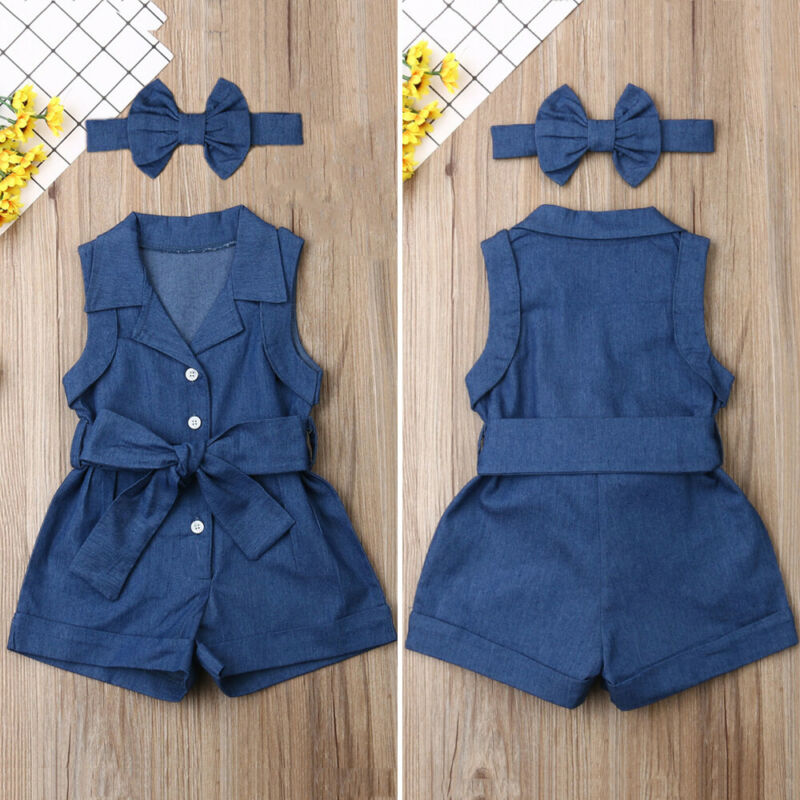 Pudcoco Kids Ropa para bebé niña sin mangas Romper Denim
