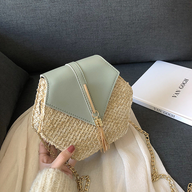 Bolso de paja de playa de moda, bolso tejido para mujer