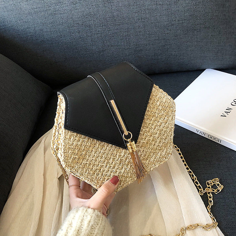 Bolso de paja de playa de moda, bolso tejido para mujer