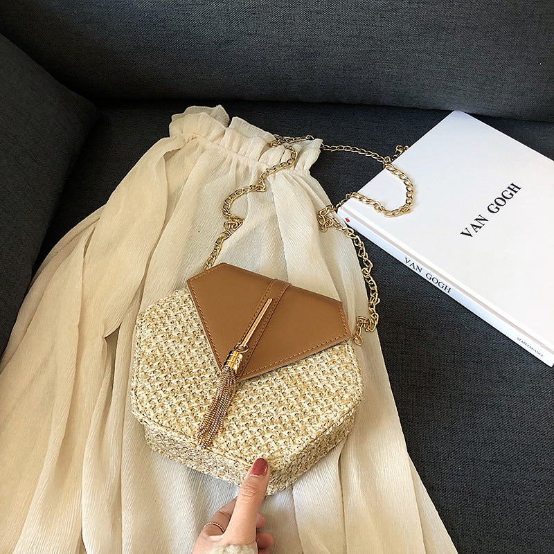 Bolso de paja de playa de moda, bolso tejido para mujer