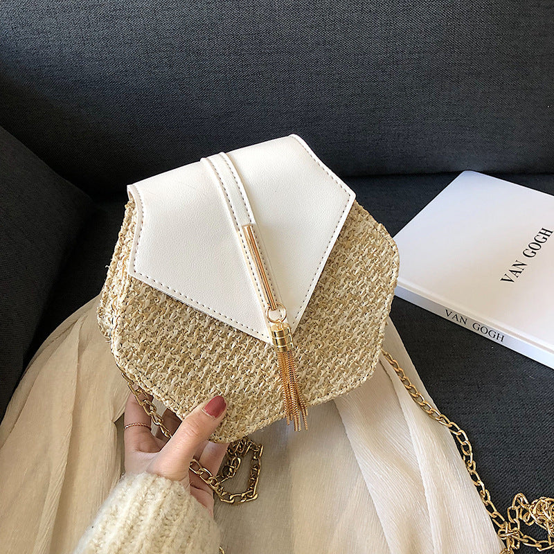 Bolso de paja de playa de moda, bolso tejido para mujer