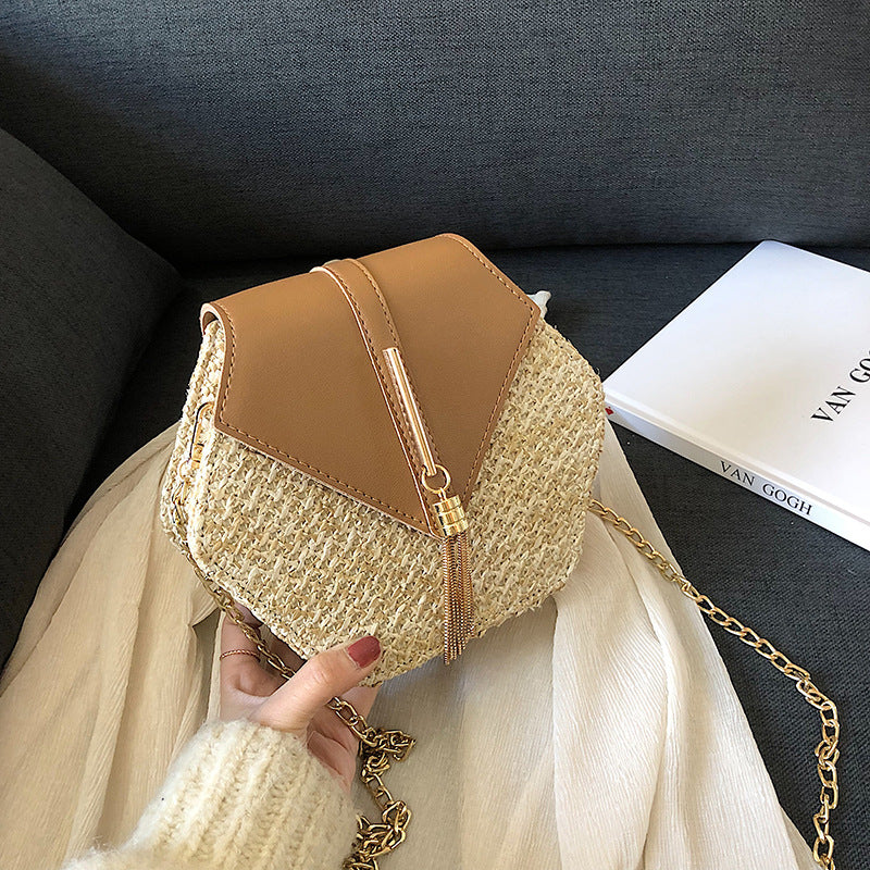 Bolso de paja de playa de moda, bolso tejido para mujer