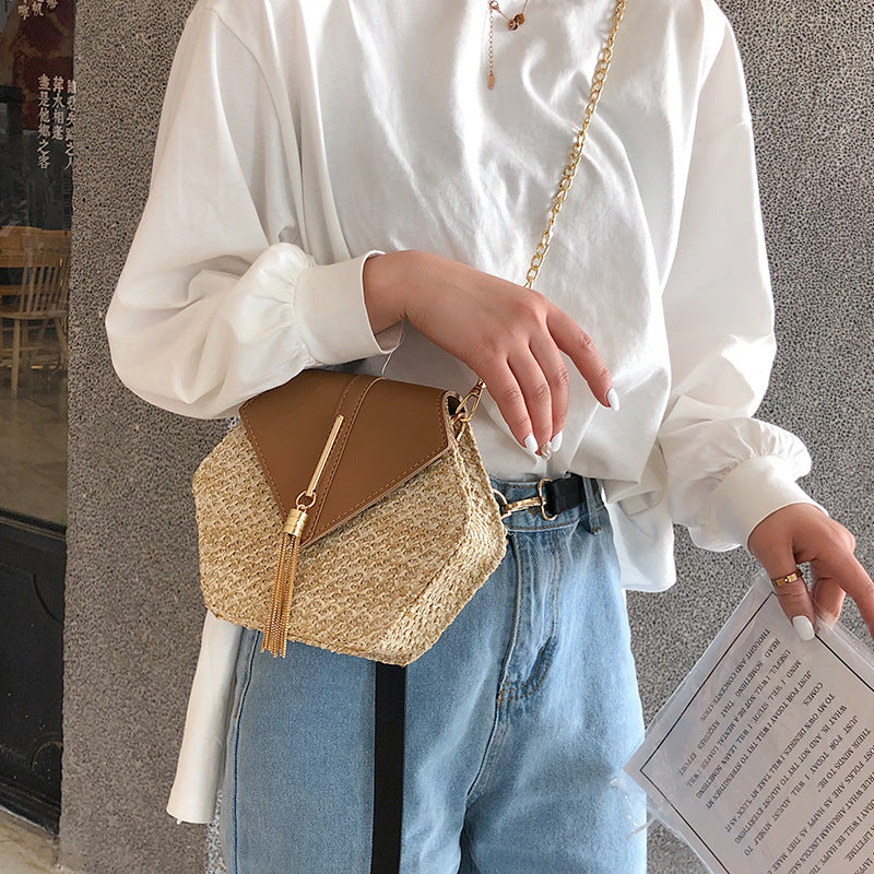 Bolso de paja de playa de moda, bolso tejido para mujer