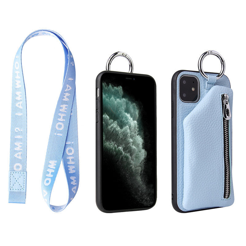 Compatible con Apple, Funda de cuero sintético con cordón para monedero, para iPhone XR, X, XS, 12, PRO, 11, PRO MAX, 7, 8 PLUS, SE, con correa para el cuello.