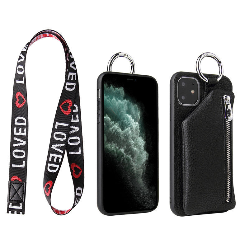 Compatible con Apple, Funda de cuero sintético con cordón para monedero, para iPhone XR, X, XS, 12, PRO, 11, PRO MAX, 7, 8 PLUS, SE, con correa para el cuello.