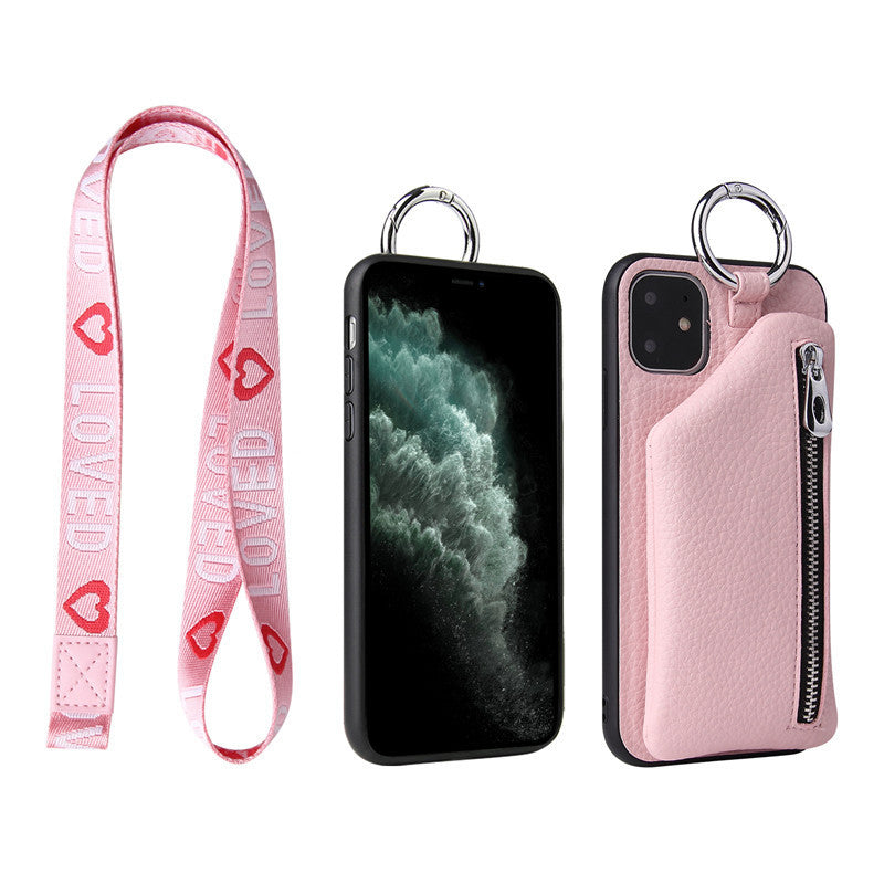 Compatible con Apple, Funda de cuero sintético con cordón para monedero, para iPhone XR, X, XS, 12, PRO, 11, PRO MAX, 7, 8 PLUS, SE, con correa para el cuello.