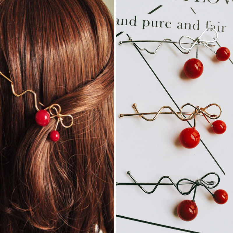 Accesorios para el cabello coreanos Horquilla para dama Horquilla de cereza roja