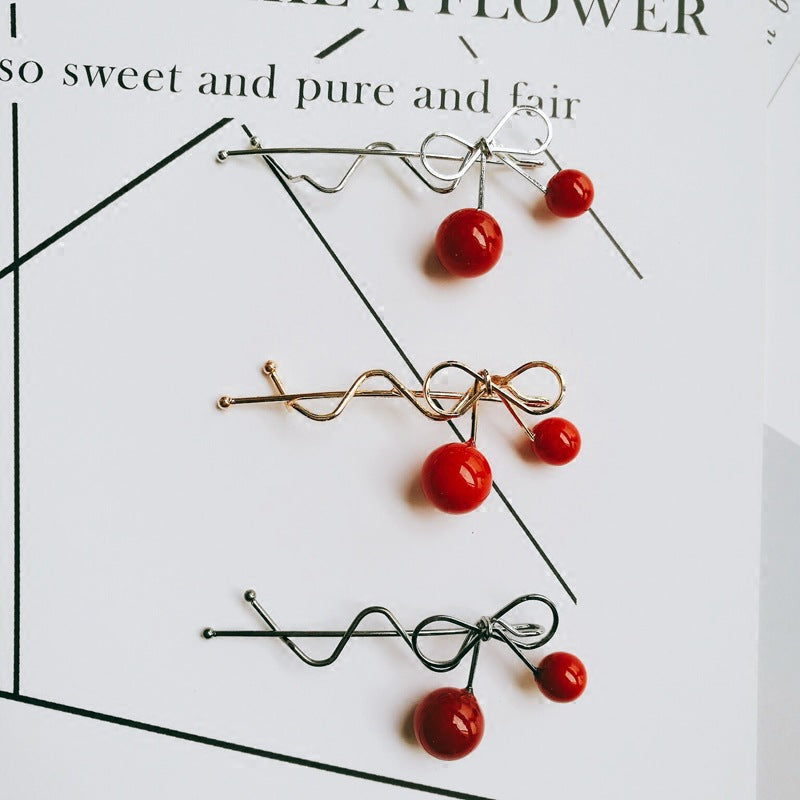 Accesorios para el cabello coreanos Horquilla para dama Horquilla de cereza roja