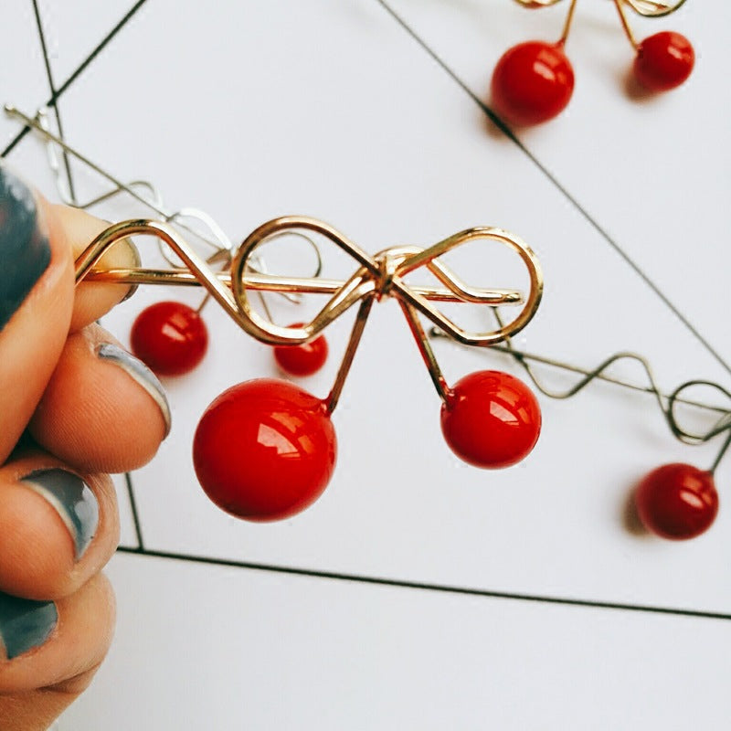 Accesorios para el cabello coreanos Horquilla para dama Horquilla de cereza roja