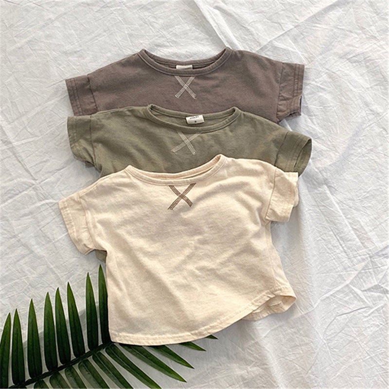 Camiseta sencilla de manga corta para bebé y niño de verano