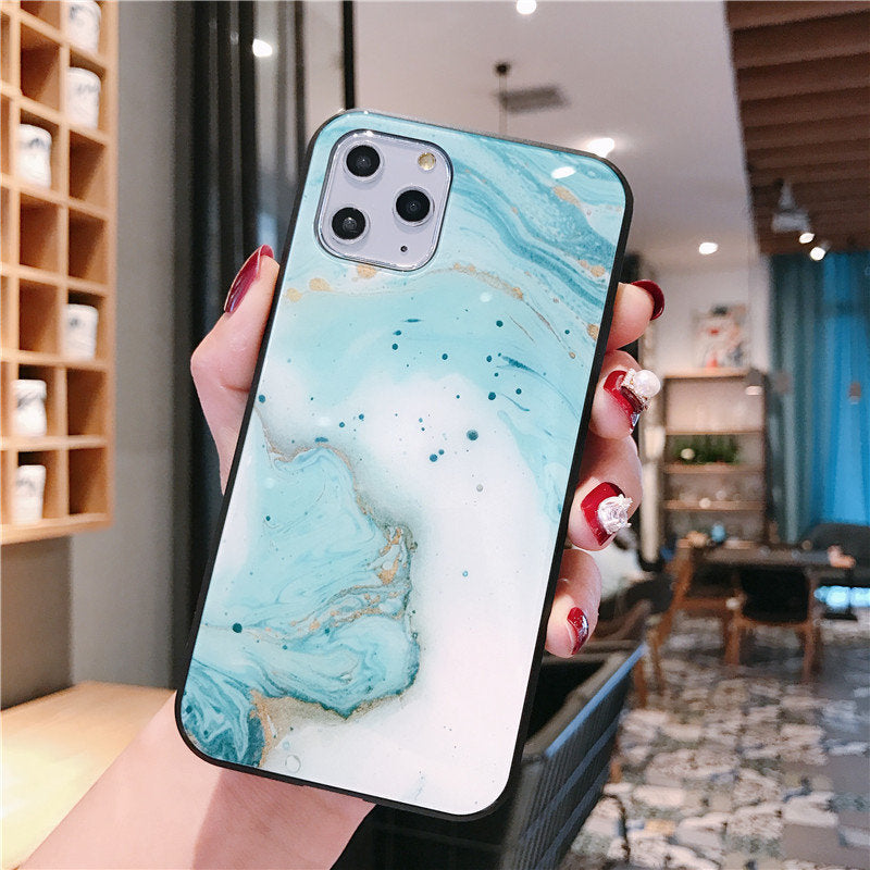 Compatible con Apple, funda protectora completa de lujo para teléfono móvil, carcasa trasera rígida de mármol de TPU de vidrio templado para iPhone 11, 12 Pro Max, X, XR, XS Max, 8, 7, 6, 6s Plus.