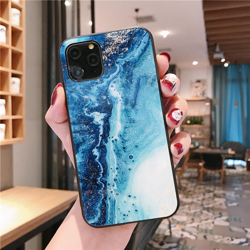 Compatible con Apple, funda protectora completa de lujo para teléfono móvil, carcasa trasera rígida de mármol de TPU de vidrio templado para iPhone 11, 12 Pro Max, X, XR, XS Max, 8, 7, 6, 6s Plus.