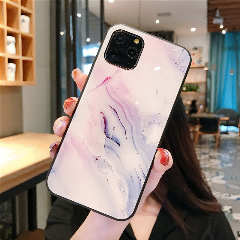 Compatible con Apple, funda protectora completa de lujo para teléfono móvil, carcasa trasera rígida de mármol de TPU de vidrio templado para iPhone 11, 12 Pro Max, X, XR, XS Max, 8, 7, 6, 6s Plus.