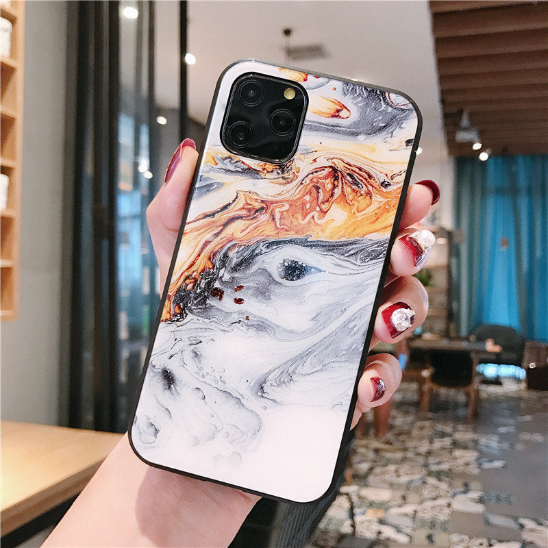 Compatible con Apple, funda protectora completa de lujo para teléfono móvil, carcasa trasera rígida de mármol de TPU de vidrio templado para iPhone 11, 12 Pro Max, X, XR, XS Max, 8, 7, 6, 6s Plus.