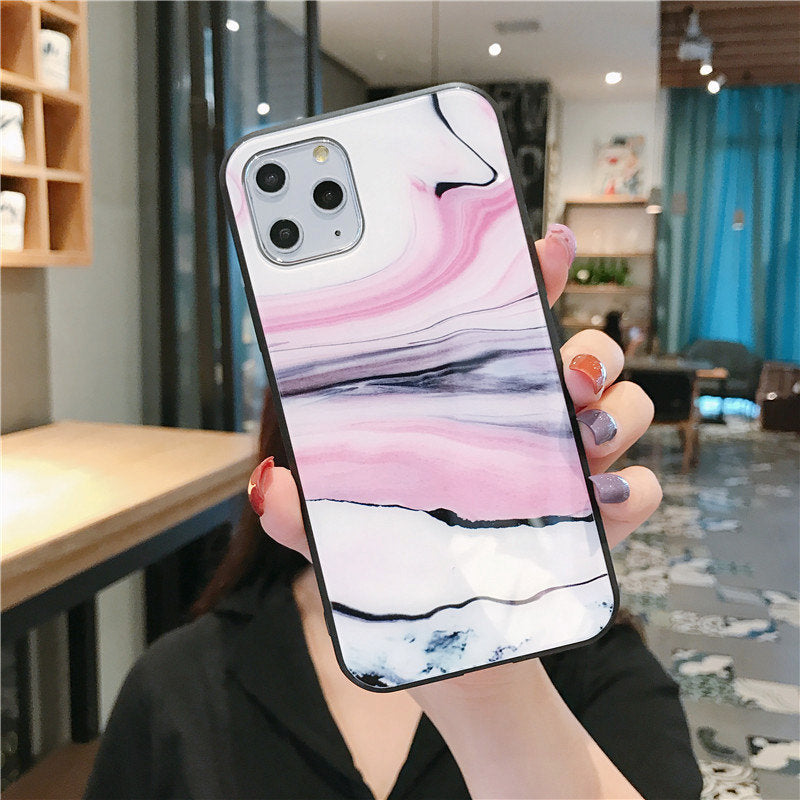 Compatible con Apple, funda protectora completa de lujo para teléfono móvil, carcasa trasera rígida de mármol de TPU de vidrio templado para iPhone 11, 12 Pro Max, X, XR, XS Max, 8, 7, 6, 6s Plus.