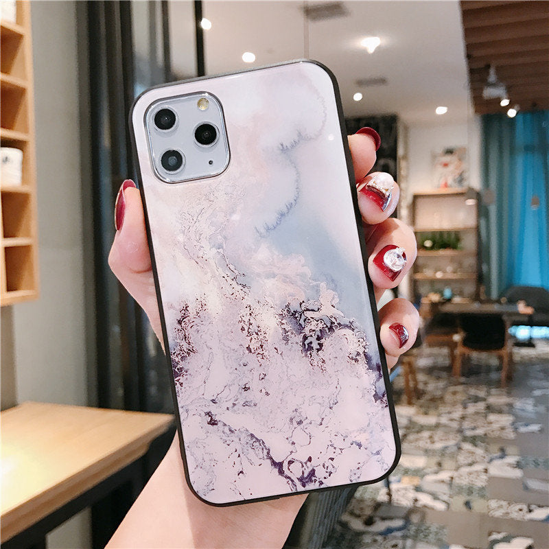 Compatible con Apple, funda protectora completa de lujo para teléfono móvil, carcasa trasera rígida de mármol de TPU de vidrio templado para iPhone 11, 12 Pro Max, X, XR, XS Max, 8, 7, 6, 6s Plus.