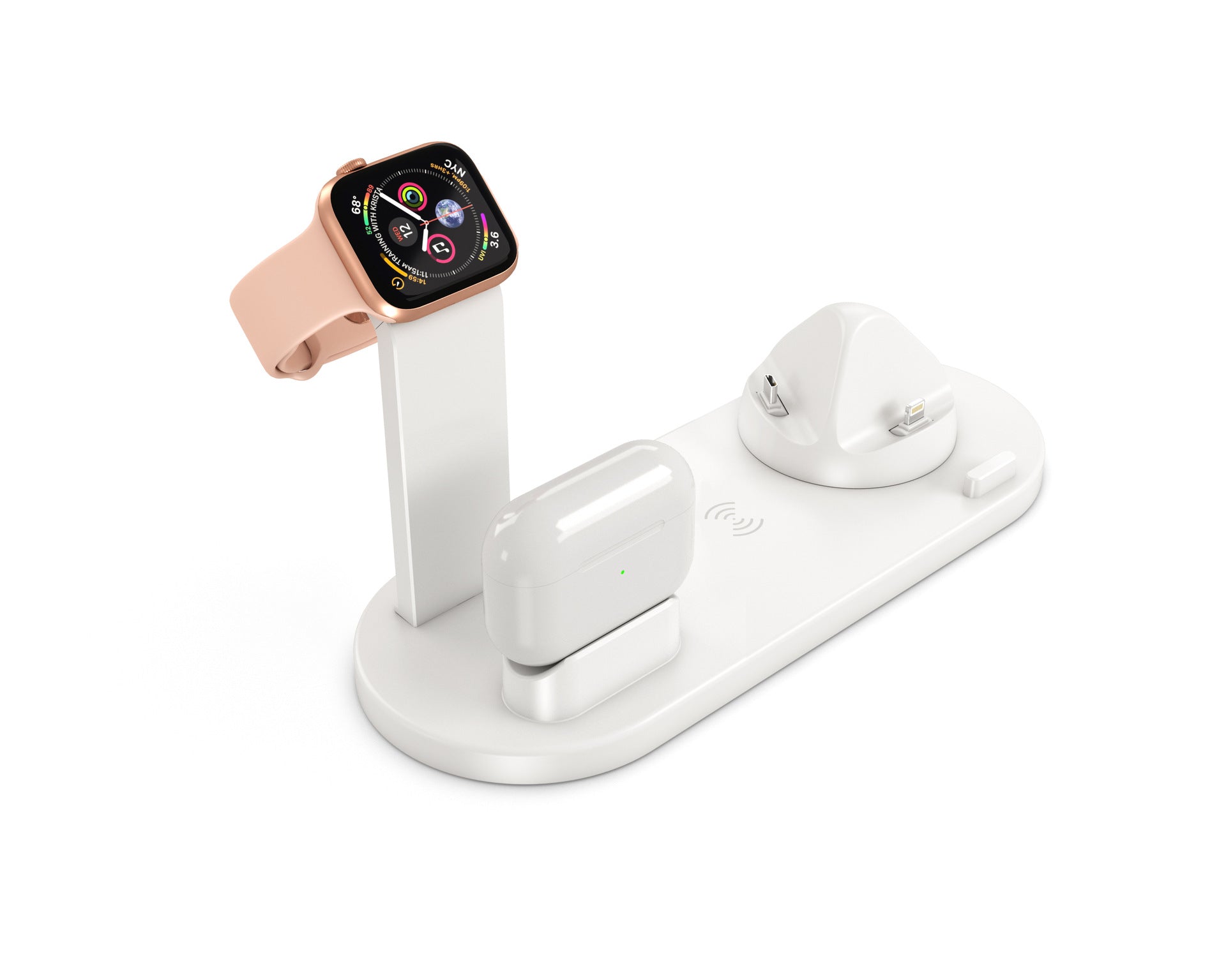 Cargador inalámbrico tres en uno para reloj y auriculares. Soporte de carga inalámbrica.