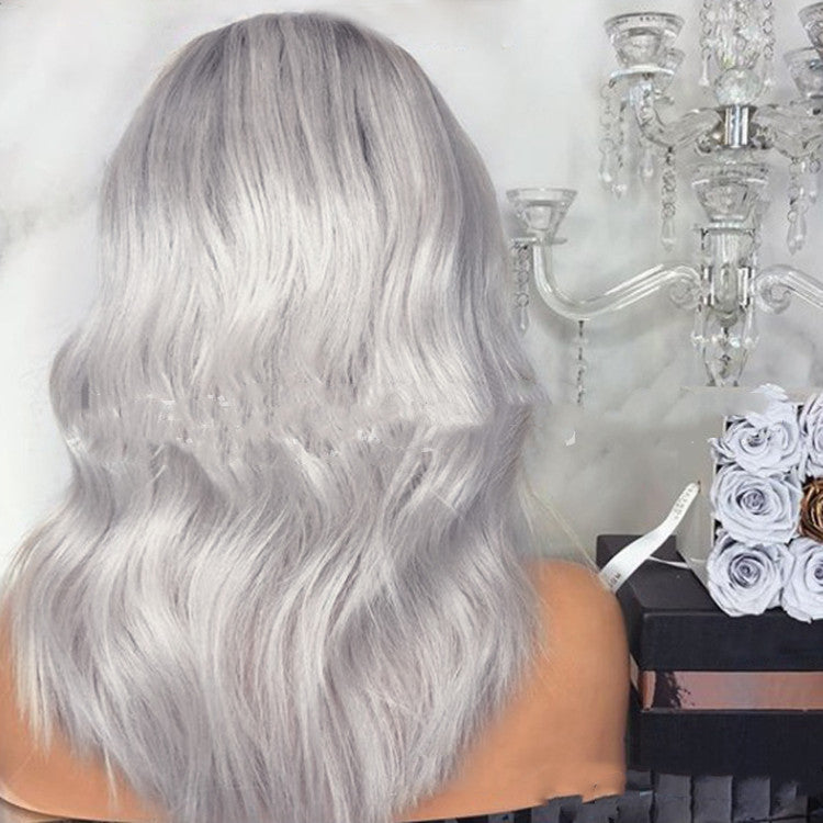 Pelucas de punta media, de color negro y gris, para mujeres europeas y americanas, cabello largo, microvolumen, fibra química, rizadas.