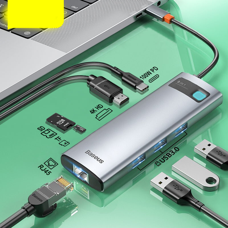 Estación de acoplamiento multifunción Type-C Hub con brillo metálico, 4K HD, USB para portátil 6 en 1