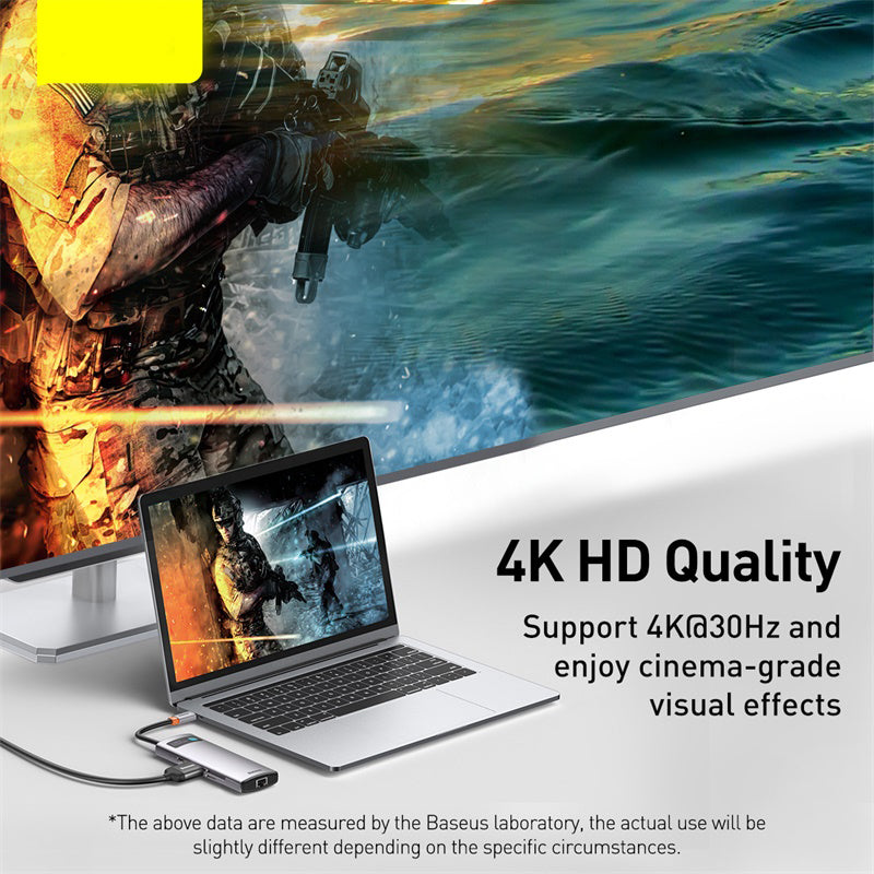 Estación de acoplamiento multifunción Type-C Hub con brillo metálico, 4K HD, USB para portátil 6 en 1