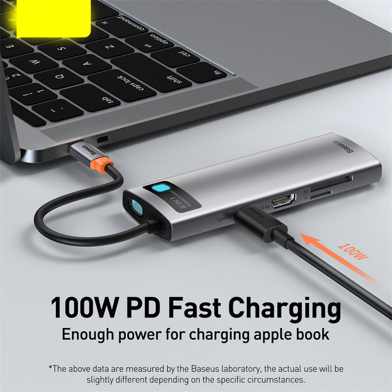 Estación de acoplamiento multifunción Type-C Hub con brillo metálico, 4K HD, USB para portátil 6 en 1