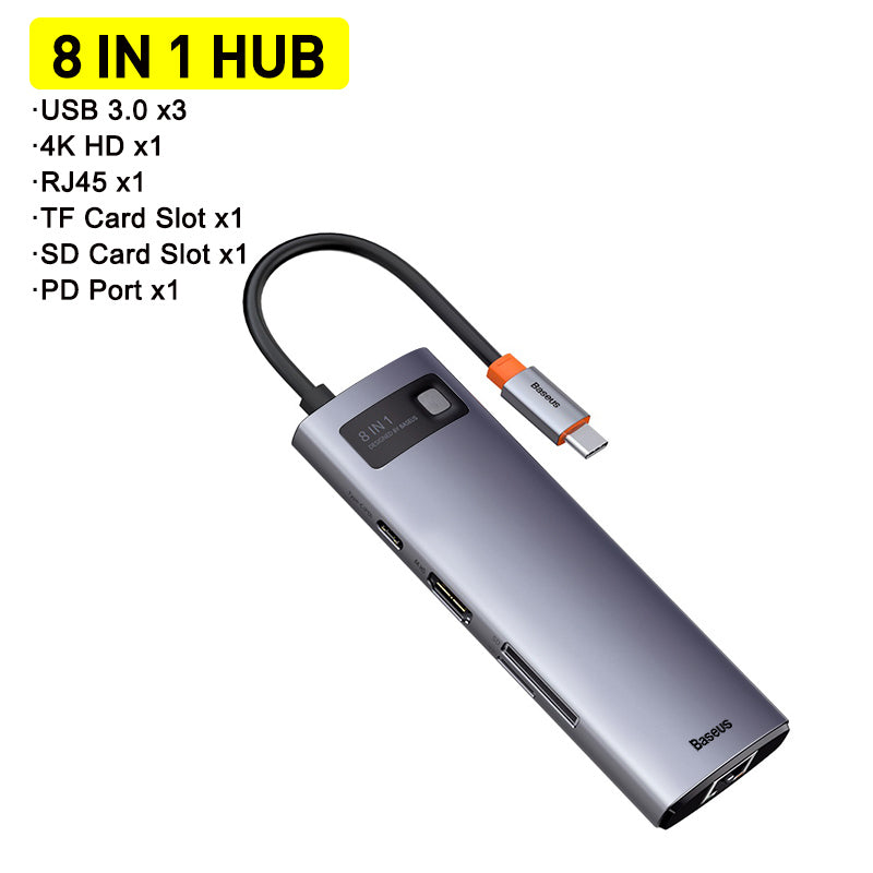 Estación de acoplamiento multifunción Type-C Hub con brillo metálico, 4K HD, USB para portátil 6 en 1