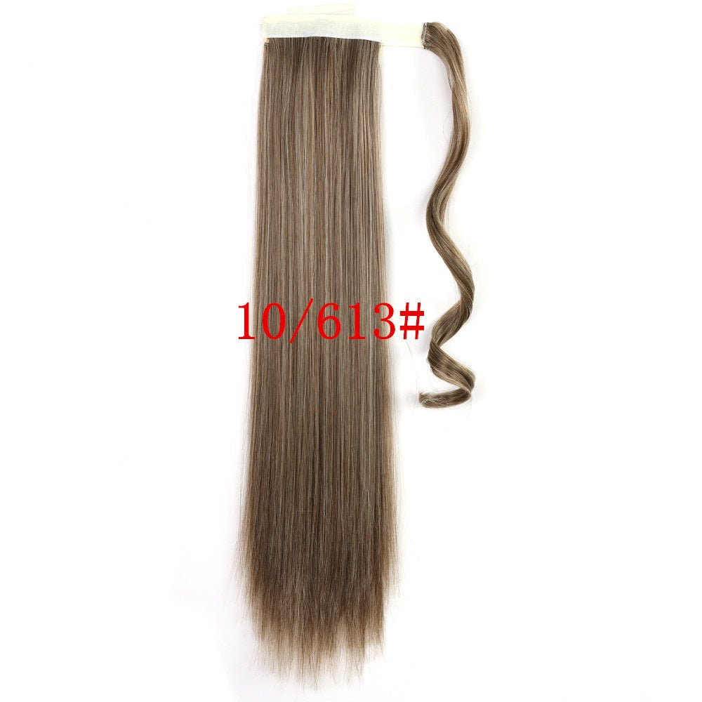Extensión de cola de caballo larga, recta y envolvente con clip, resistente al calor, sintética, pelo falso