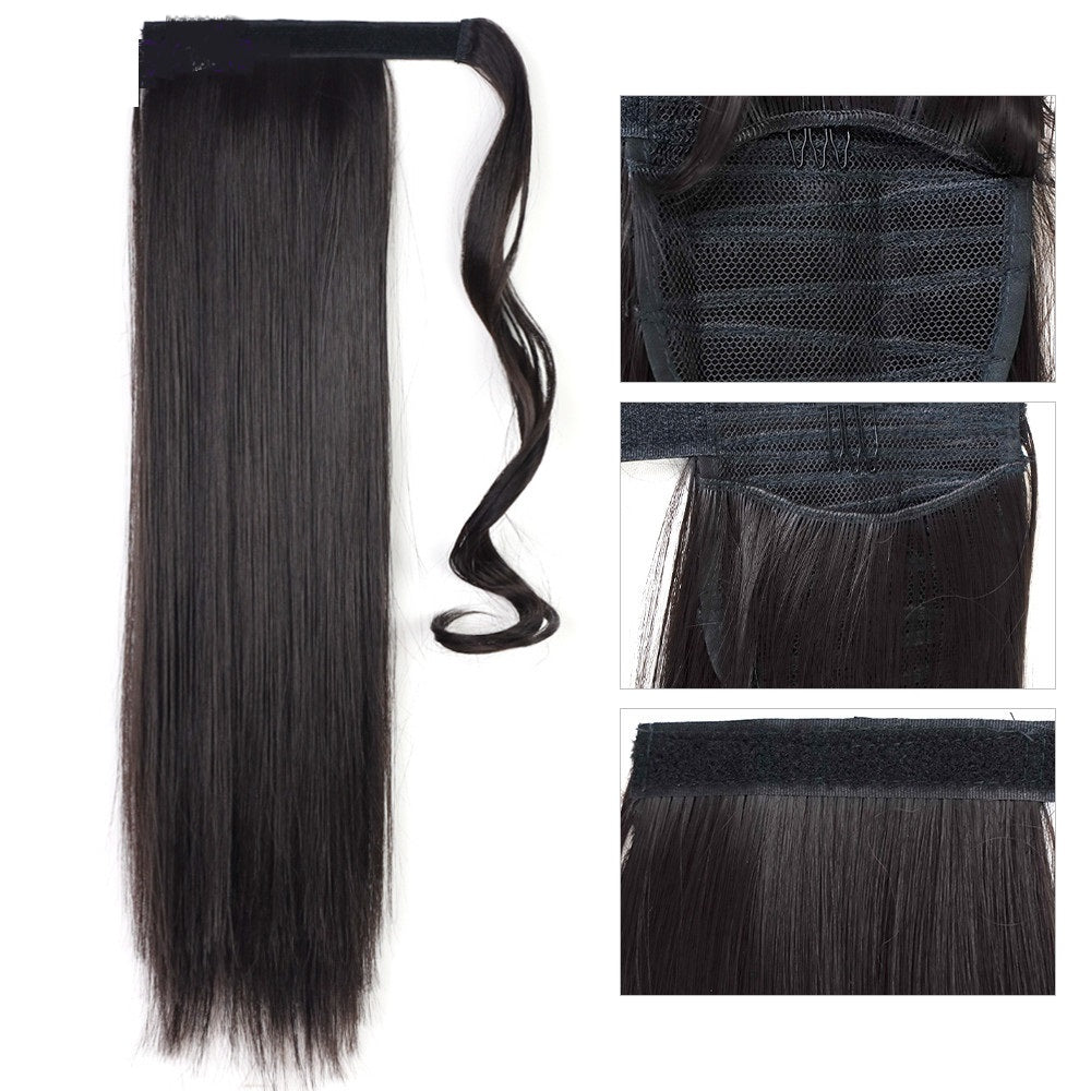 Extensión de cola de caballo larga, recta y envolvente con clip, resistente al calor, sintética, pelo falso