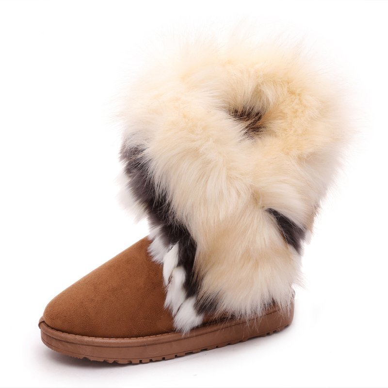 Botas peludas de imitación de piel de conejo, botas de nieve blancas con borlas, botas peludas para mujer