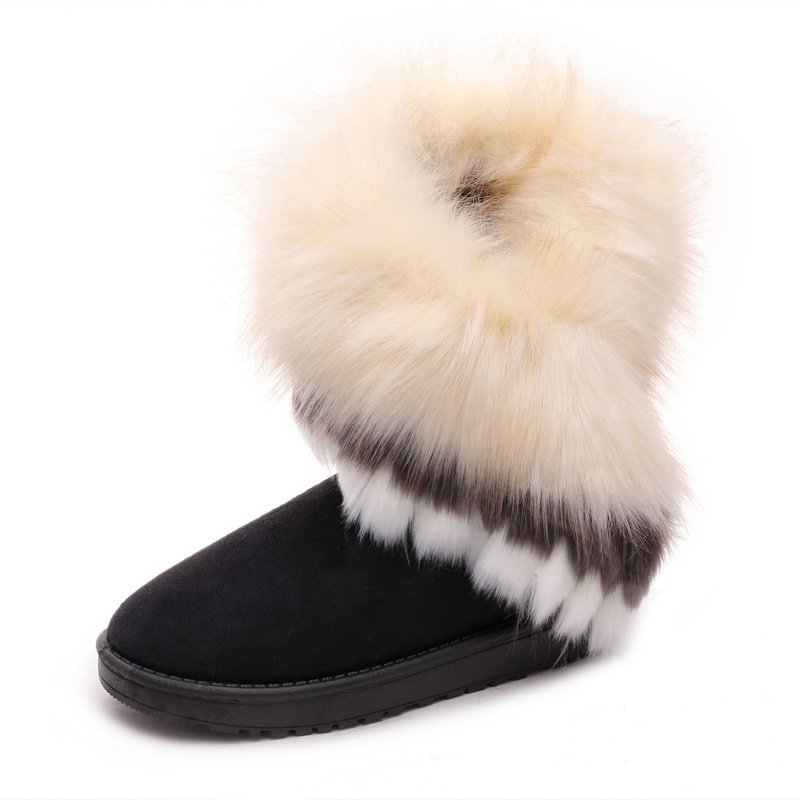 Botas peludas de imitación de piel de conejo, botas de nieve blancas con borlas, botas peludas para mujer