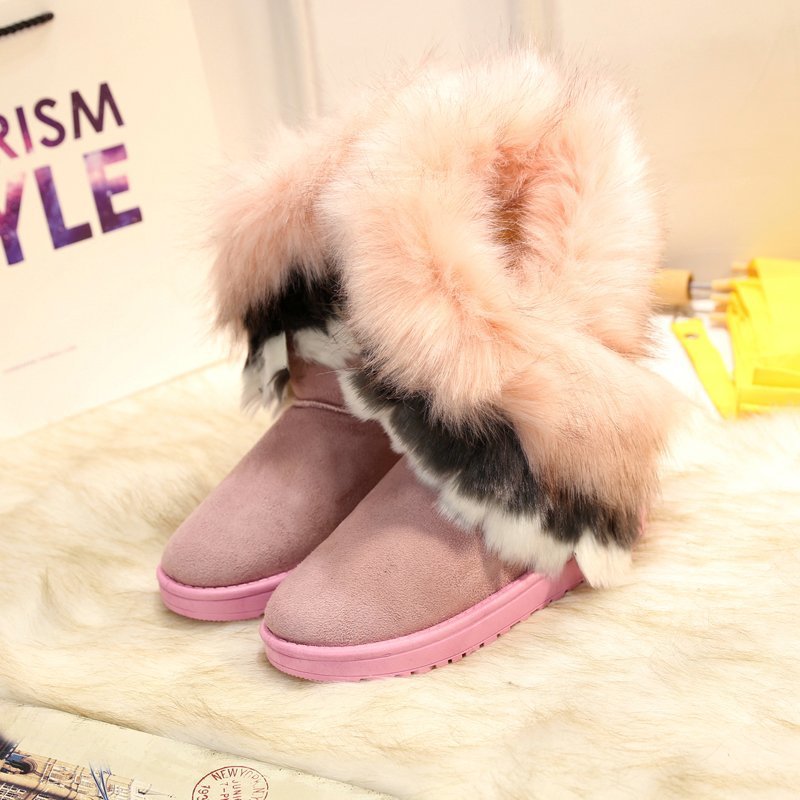 Botas peludas de imitación de piel de conejo, botas de nieve blancas con borlas, botas peludas para mujer
