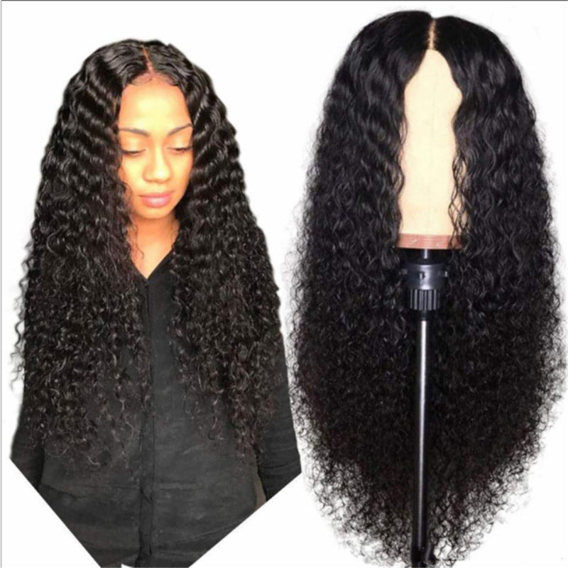 Peluca para mujer de longitud media con cabello rizado y rizos pequeños envueltos a mano