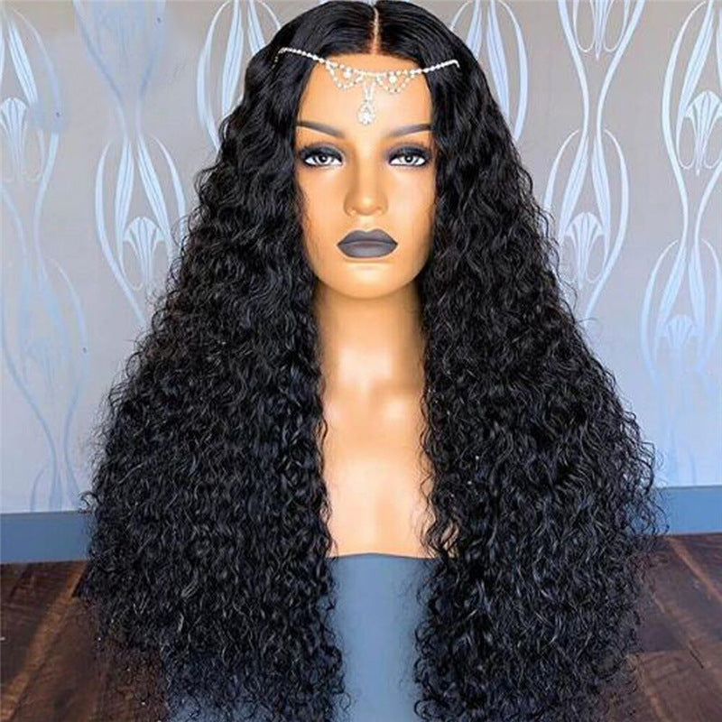 Peluca para mujer de longitud media con cabello rizado y rizos pequeños envueltos a mano