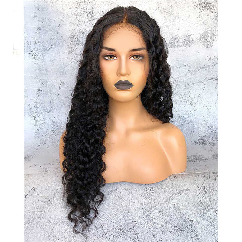 Peluca para mujer de longitud media con cabello rizado y rizos pequeños envueltos a mano