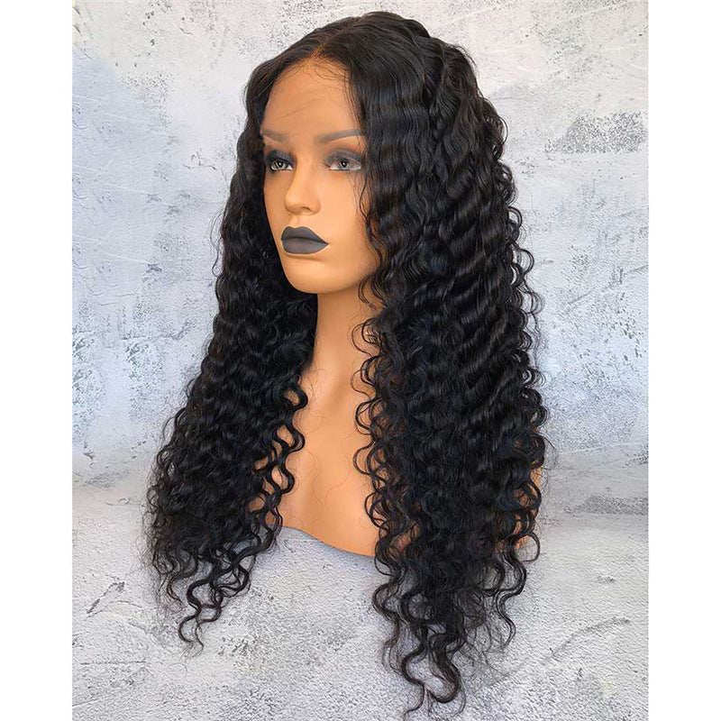 Peluca para mujer de longitud media con cabello rizado y rizos pequeños envueltos a mano
