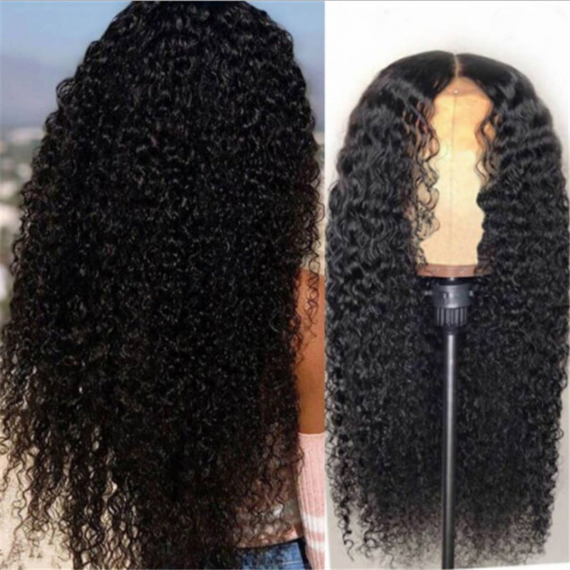 Peluca para mujer de longitud media con cabello rizado y rizos pequeños envueltos a mano