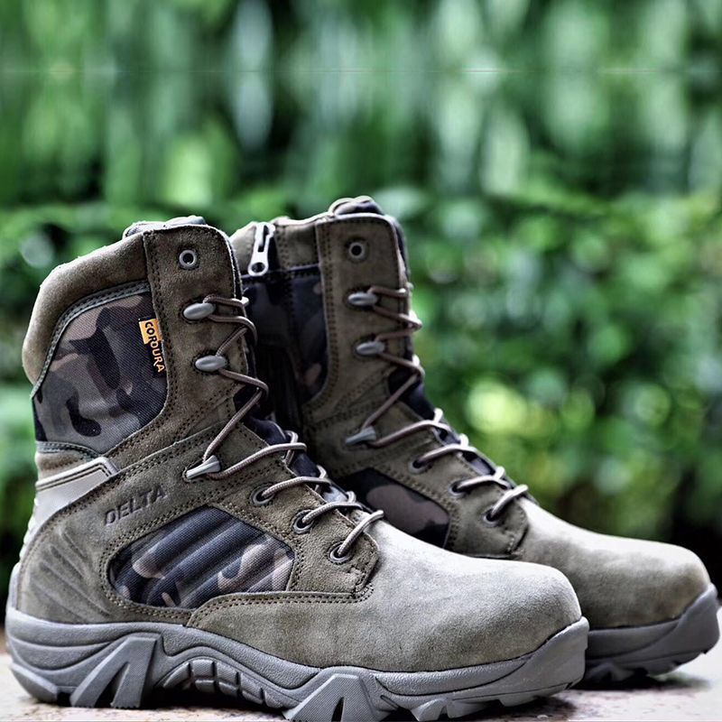 Botas de entrenamiento de caña alta Delta, botas tácticas de combate para montañismo, fuerzas especiales, piel de vaca