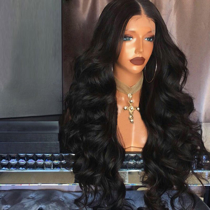 Peluca negra con ondas grandes para mujer, peluca de moda africana, cabello rizado, peluca frontal de encaje personalizable