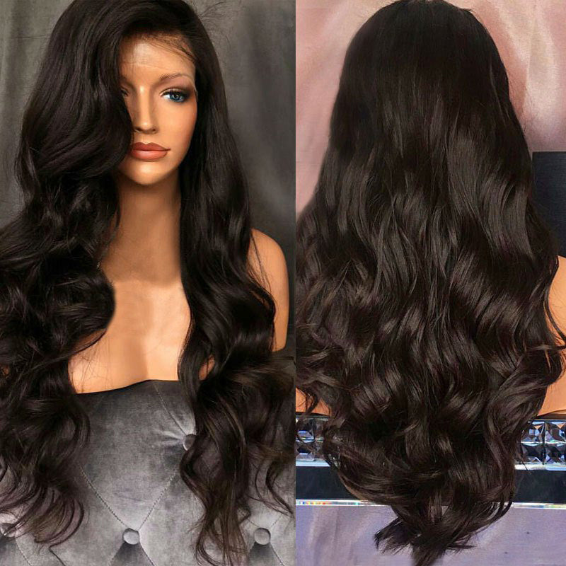 Peluca negra con ondas grandes para mujer, peluca de moda africana, cabello rizado, peluca frontal de encaje personalizable