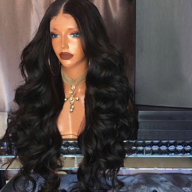 Peluca negra con ondas grandes para mujer, peluca de moda africana, cabello rizado, peluca frontal de encaje personalizable